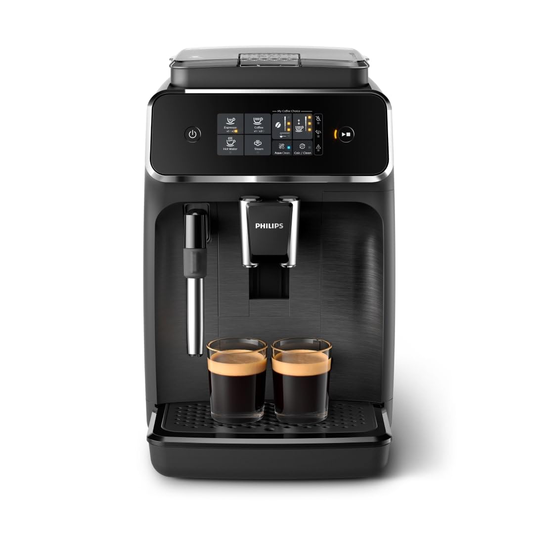 Philips 2200 Series Kaffeevollautomat - 2 Kaffeespezialitäten, Touch-Display, klassischer Milchaufschäumer, Keramikmahlwerk, Mattschwarz (EP2220/10)