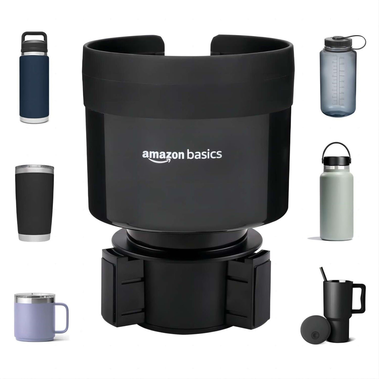 Amazon Basics Large Bottle Car Cup Holder Expander – Black
