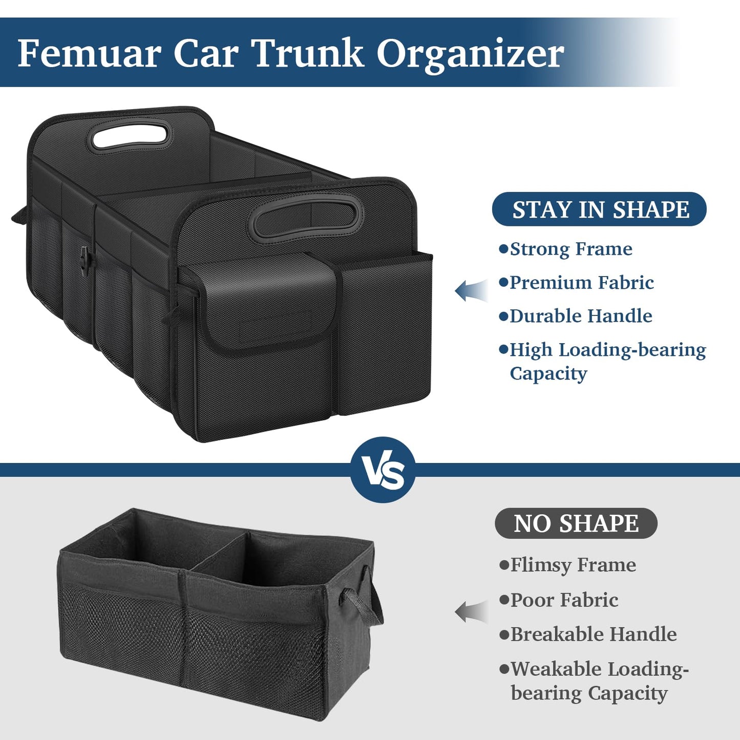 Femuar Foldable SUV Trunk Organizer – Black