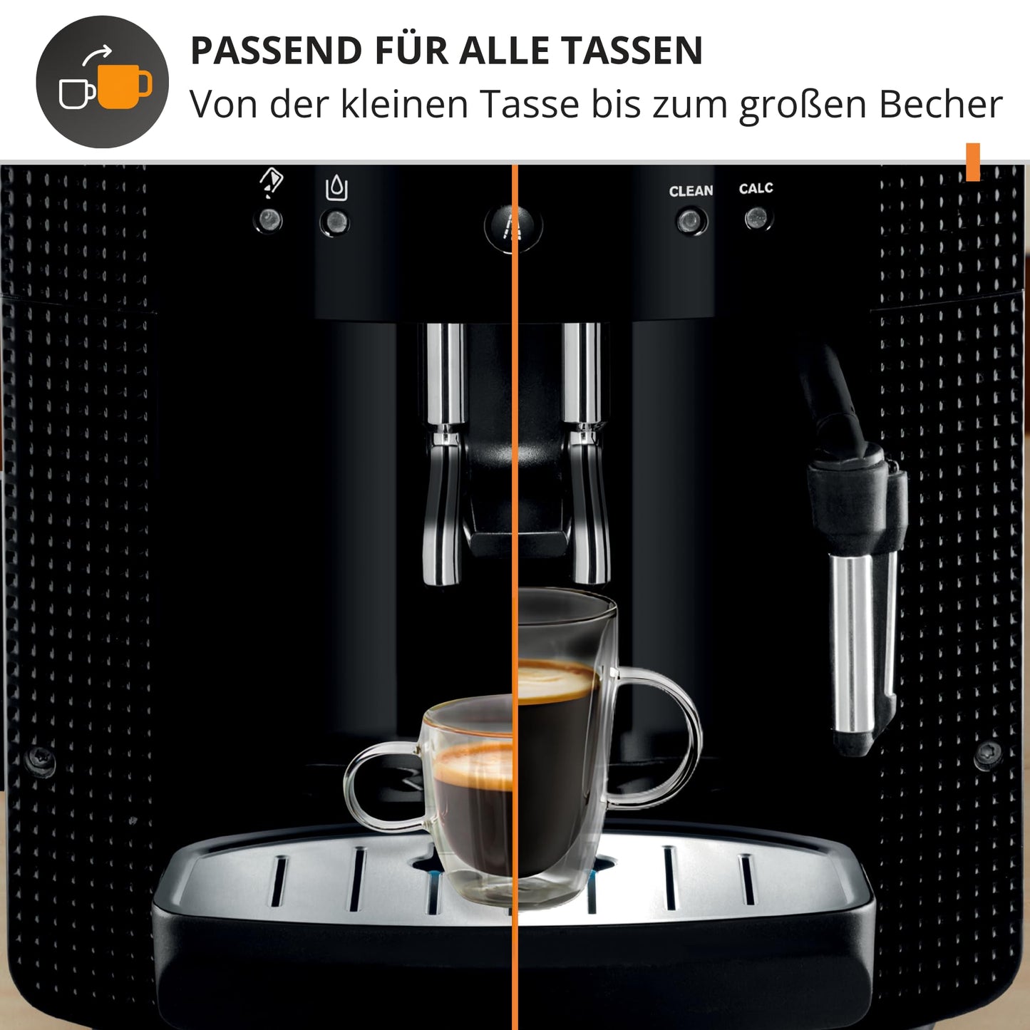 KRUPS Arabica Picto Kaffeevollautomat, kompaktes Design, einfache Bedienung, intuitiv einstellbarer Drehregler, Milchschaumdüse, 2-Tassen-Funktion, Kaffeemaschine, Schwarz, EA810870