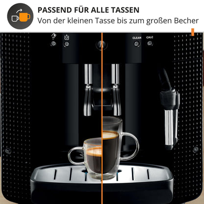 KRUPS Arabica Picto Kaffeevollautomat, kompaktes Design, einfache Bedienung, intuitiv einstellbarer Drehregler, Milchschaumdüse, 2-Tassen-Funktion, Kaffeemaschine, Schwarz, EA810870