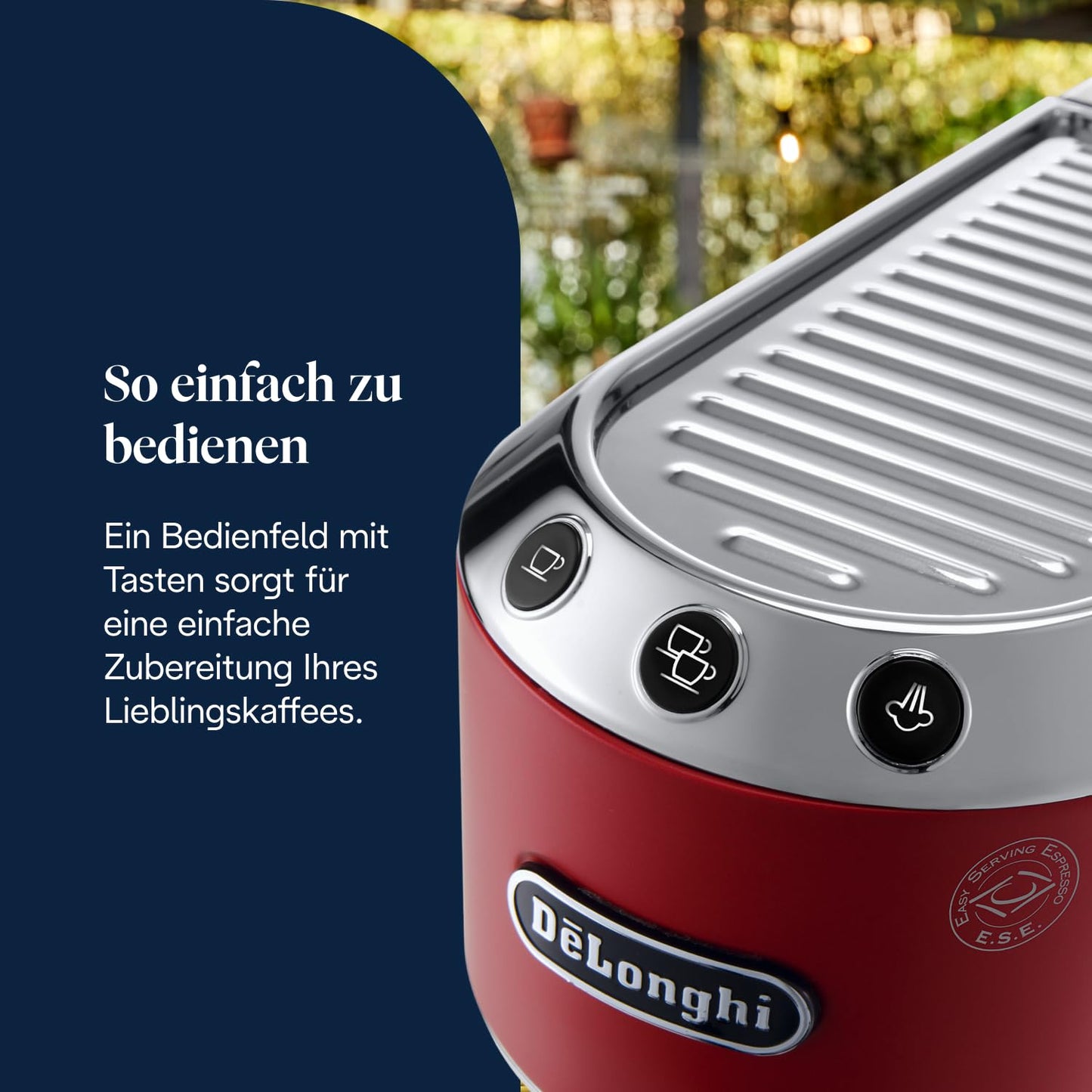 De'Longhi Dedica Style - Perfetto Kompakte Siebträgermaschine Espressomaschine mit Tasten, manuellem Milchaufschäumer für Espresso und Cappuccino, ESE Pad geeignet, 15cm breit, Rot (EC685.R)