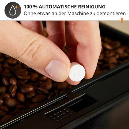 KRUPS Arabica Picto Kaffeevollautomat, kompaktes Design, einfache Bedienung, intuitiv einstellbarer Drehregler, Milchschaumdüse, 2-Tassen-Funktion, Kaffeemaschine, Schwarz, EA810870