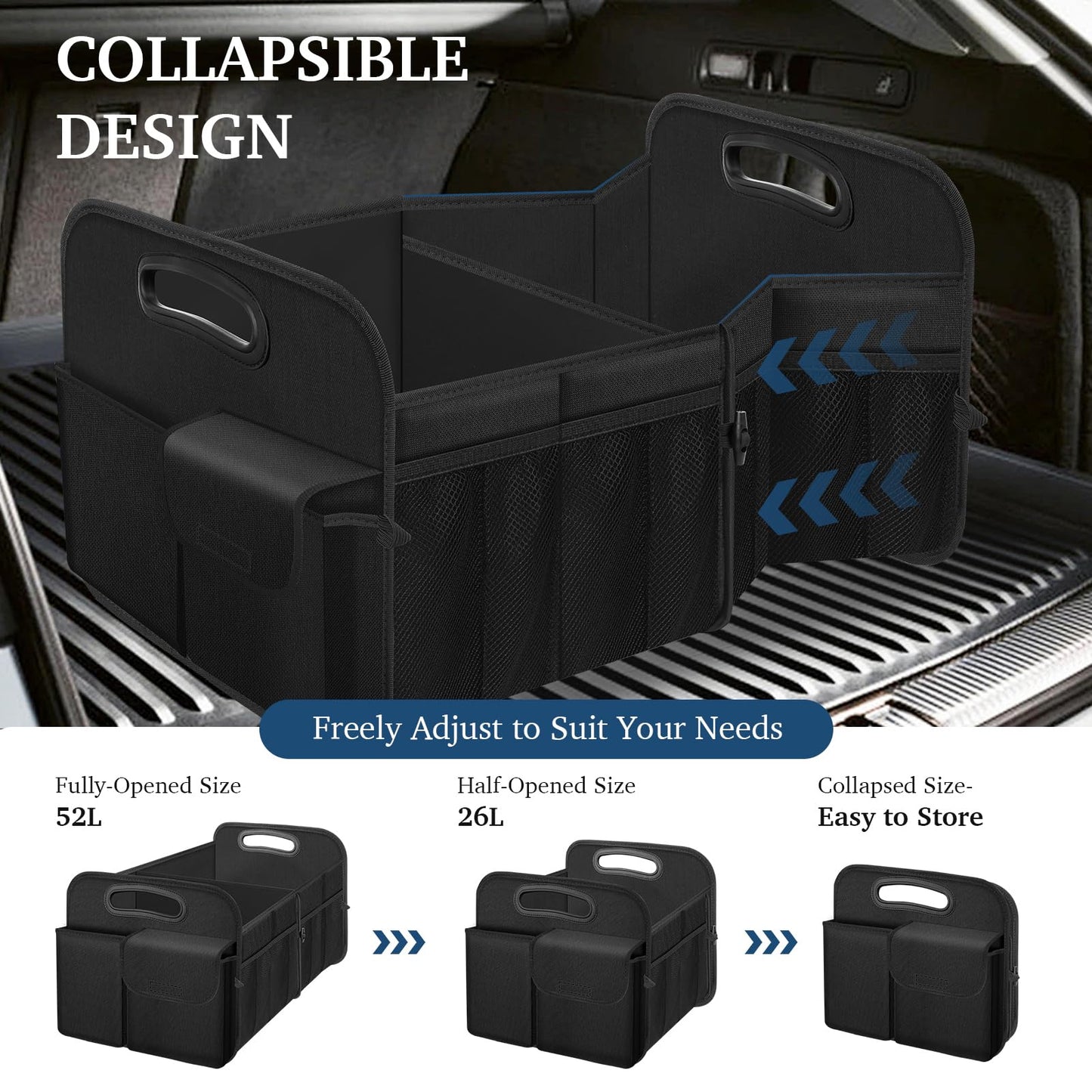 Femuar Foldable SUV Trunk Organizer – Black