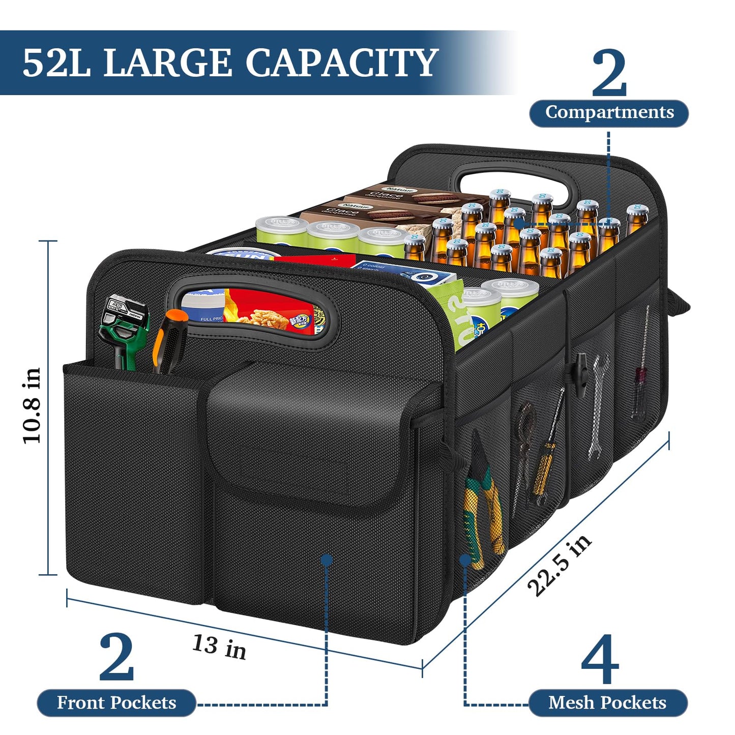 Femuar Foldable SUV Trunk Organizer – Black