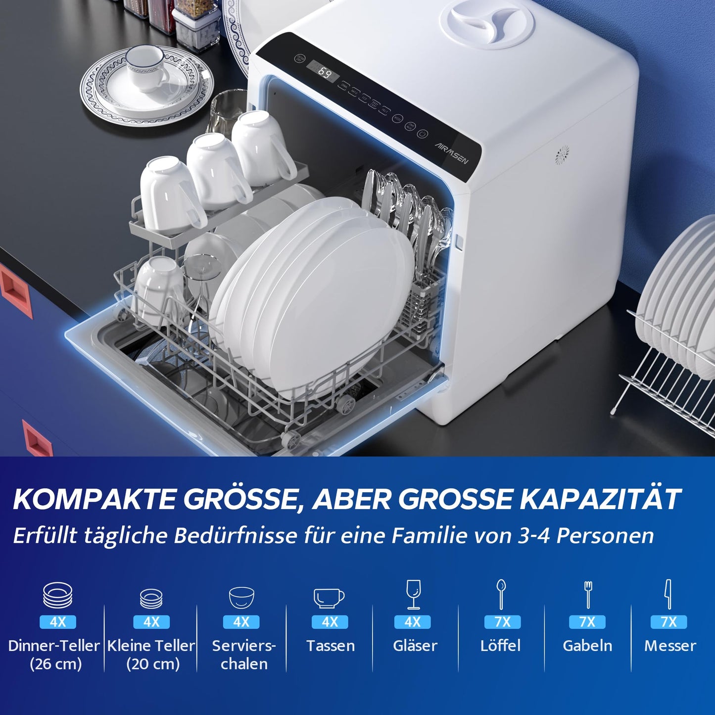 AIRMSEN Tischgeschirrspüler mit Wassertank