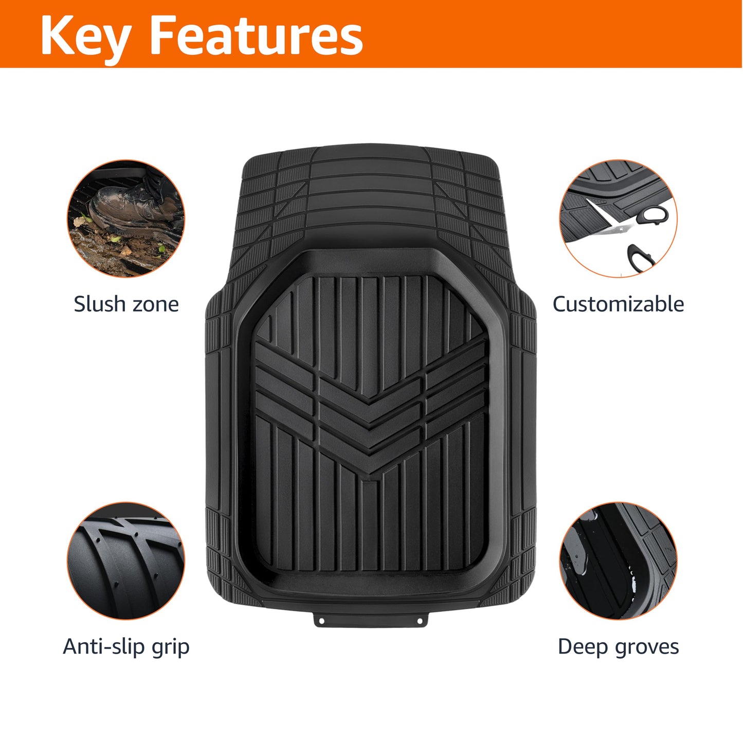 Amazon Basics Trim-to-Fit All-Weather Floor Mats – Black