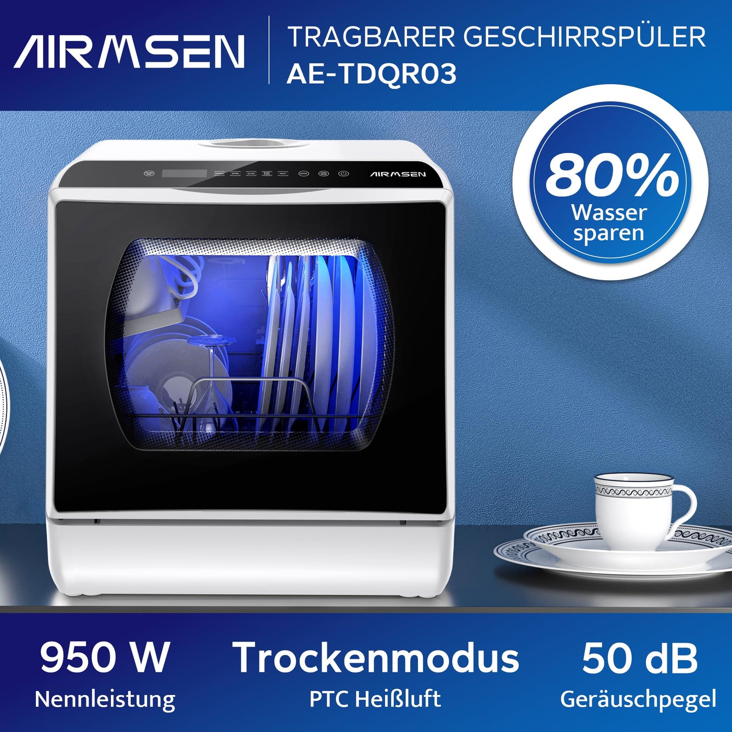 AIRMSEN Tischgeschirrspüler mit Wassertank