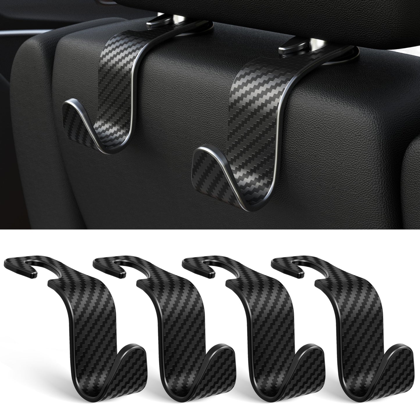 Amooca Rotating Car Headrest Organizer Hooks – Black
