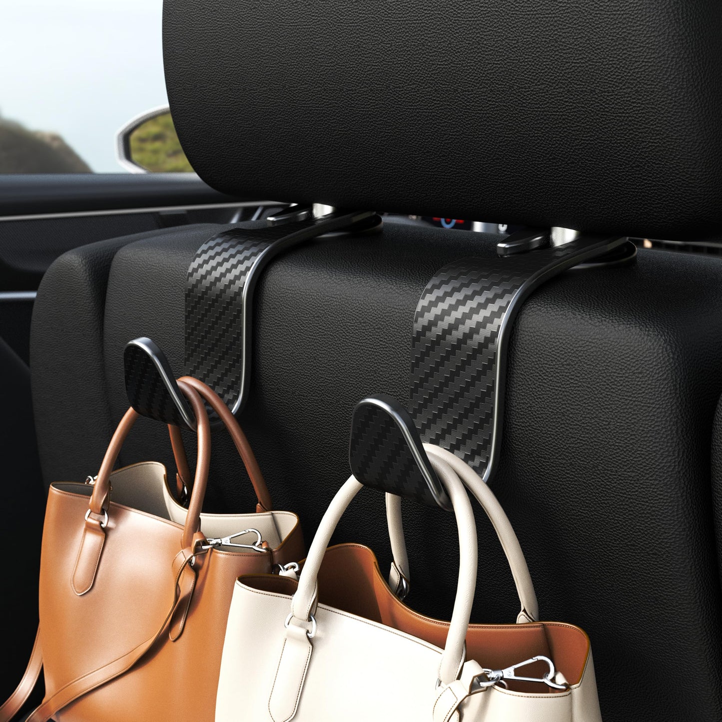 Amooca Rotating Car Headrest Organizer Hooks – Black