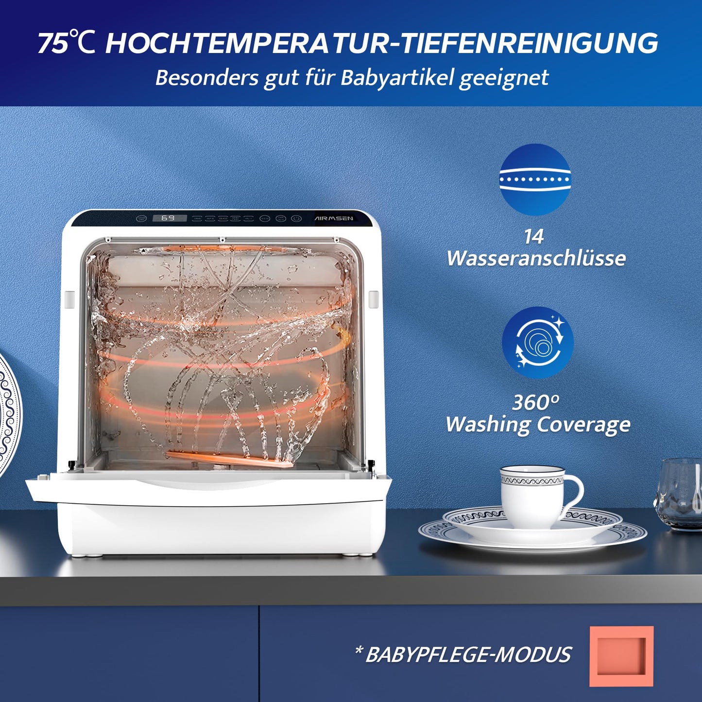AIRMSEN Tischgeschirrspüler mit Wassertank