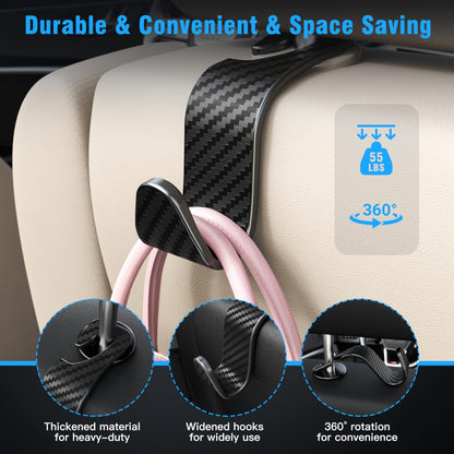 Amooca Rotating Car Headrest Organizer Hooks – Black